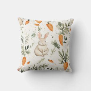 Adorable Rabbit and Carrot Fabric 3 Throw Pillow
