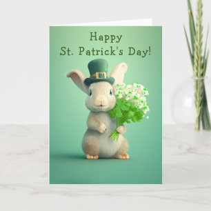 Adorable Rabbit and Flowers St. Patrick's Day Holiday Card