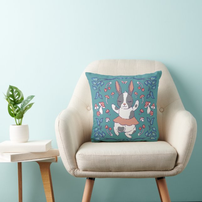 Adorable rabbit and mushrooms throw pillow (Chair)