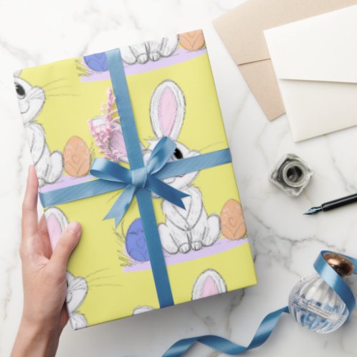 Adorable Rabbit  Colorful Eggs  Wrapping Paper