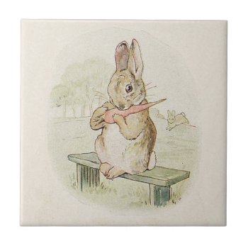 Adorable Rabbit Eating A Carrot  Sweet Bunny Tile by myMegaStore at Zazzle