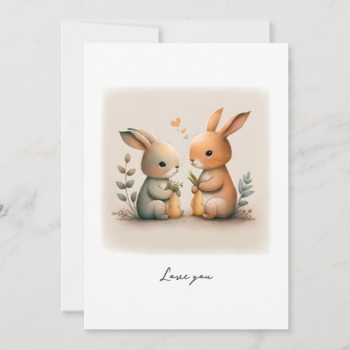 Adorable Rabbit Holding Carrots Cards