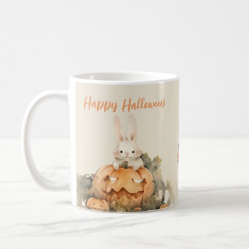Adorable Rabbit in Pumpkin Patch Halloween  Coffee Mug