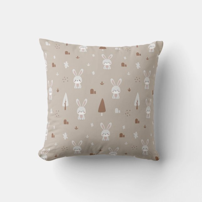 Adorable Rabbit Pattern Throw Pillow (Front)