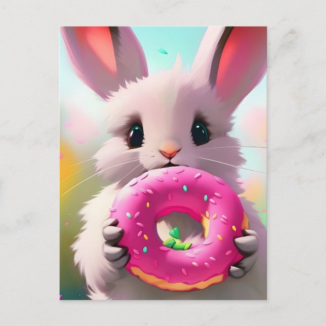 Adorable Rabbit With A Donut Postcard (Front)