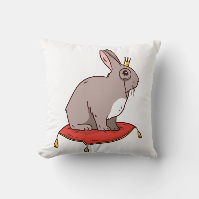 Adorable Rabbit With Crown Throw Pillow (Front)
