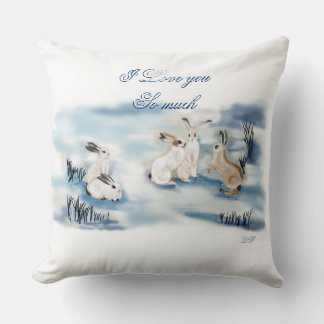 Adorable rabbits digital drawing throw pillow