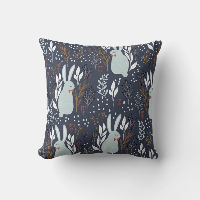 Adorable Rabbits: Forest Seamless Pattern Throw Pillow (Front)