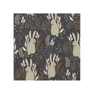Adorable Rabbits: Forest Seamless Pattern Wood Wall Art