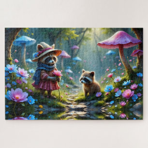 Adorable Raccoon all dressed up with Rose Jigsaw Puzzle