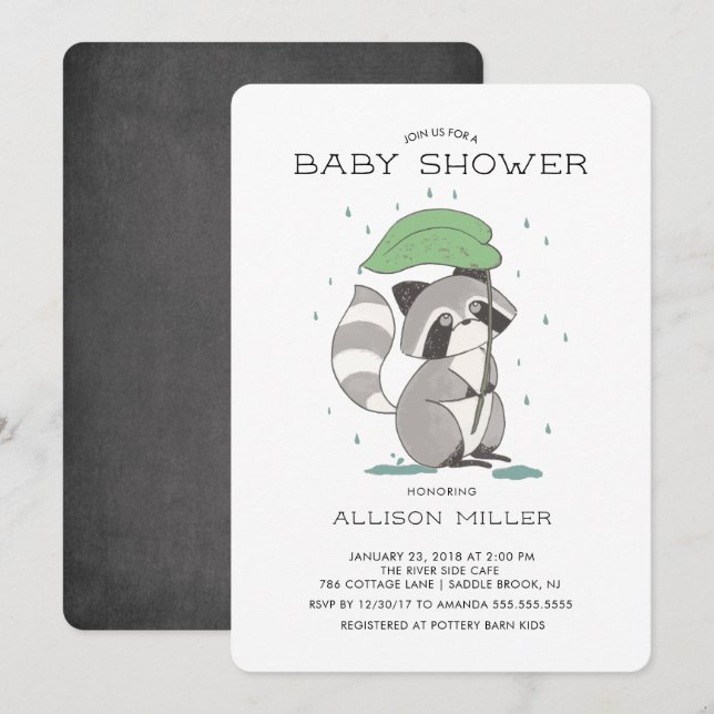Adorable Raccoon Baby Shower Invitation (Front/Back)