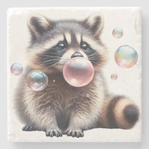 Adorable Raccoon Blowing Bubble Gum Funny Cute Stone Coaster