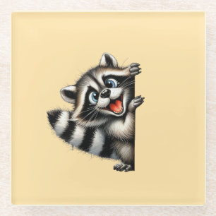 Adorable Raccoon Christmas Peek - Cute Holiday Gif Glass Coaster