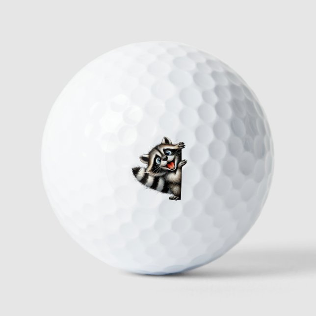 Adorable Raccoon Christmas Peek - Cute Holiday Gif Golf Balls (Front)