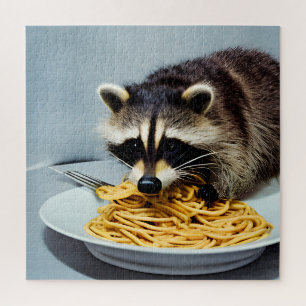 Adorable Raccoon Eating Spaghetti Jigsaw Puzzle