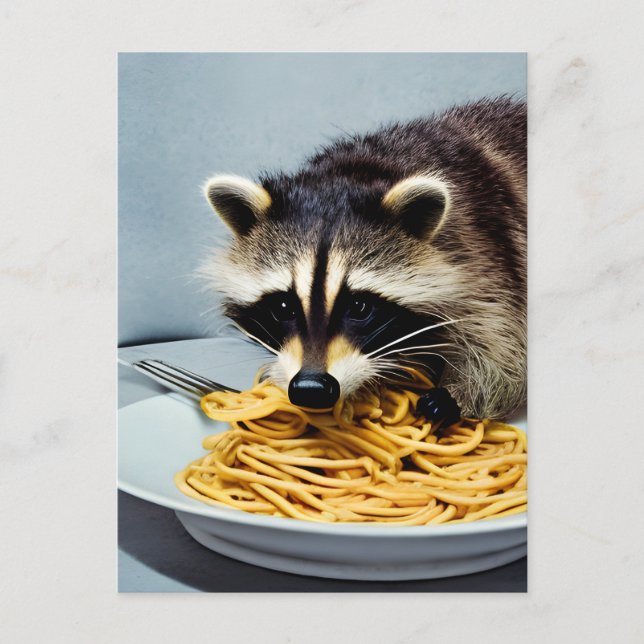 Adorable Raccoon Eating Spaghetti Postcard (Front)