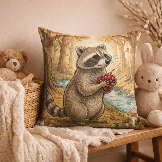 Adorable Raccoon Forest Animals  Throw Pillow (Creator Uploaded)