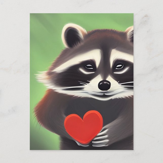 Adorable Raccoon Holding A Heart Postcard (Front)