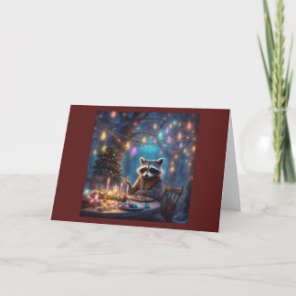 Adorable Raccoon makes Christmas decorations Card