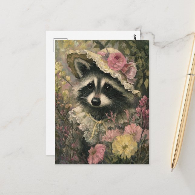 Adorable Raccoon Postcard (Front/Back In Situ)