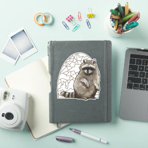 Adorable Raccoon Stained Glass  Sticker