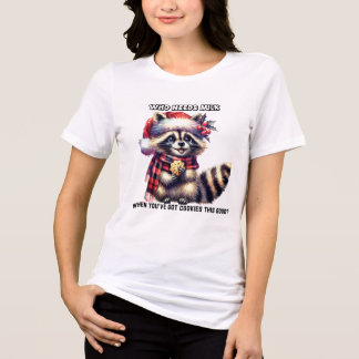 Adorable raccoon wearing a Santa hat holds cookies Tri-Blend Shirt