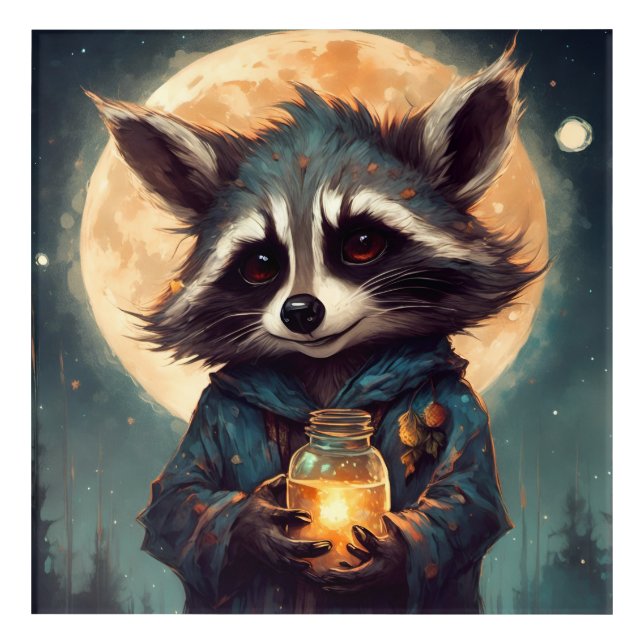 Adorable Raccoon With a Magic Potion Acrylic Print (Front)