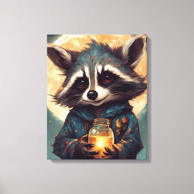 Adorable Raccoon With a Magic Potion Canvas Print (Front)