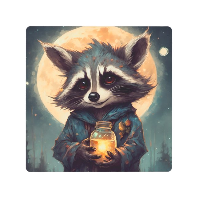 Adorable Raccoon With a Magic Potion Metal Print (Front)