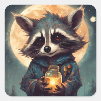 Adorable Raccoon With a Magic Potion Square Sticker