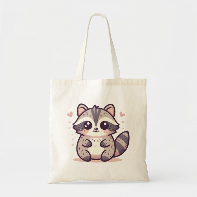 Adorable Raccoon with Blush and Heart Accents Tote Bag (Front)