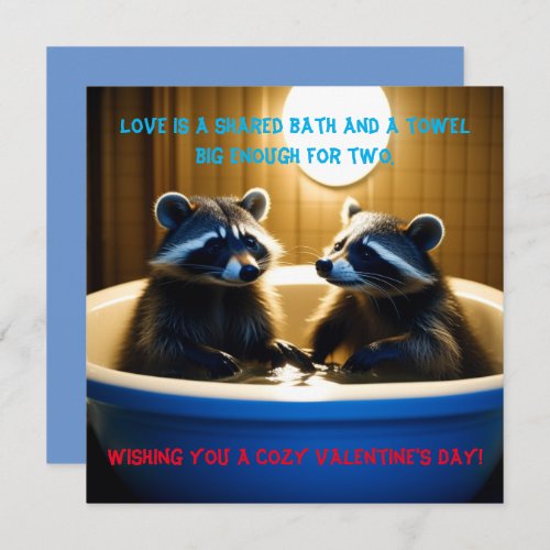 Adorable Raccoons in Bathtub Fun Valentines Day Holiday Card