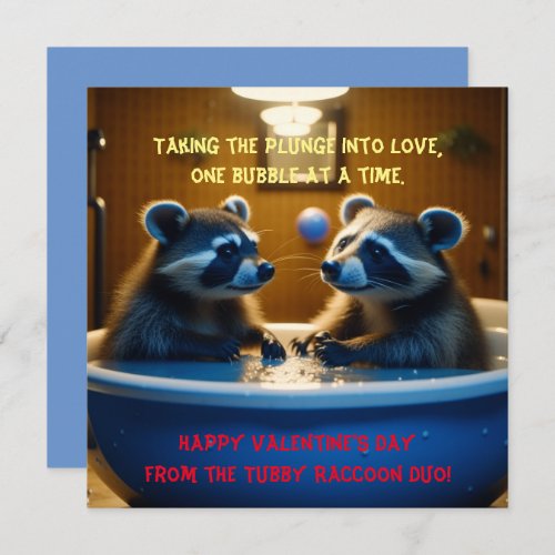 Adorable Raccoons in Bathtub Fun Valentines Day Holiday Card