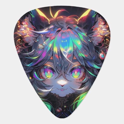 Adorable Rainbow Catgirl Furry Anime Guitar Pick