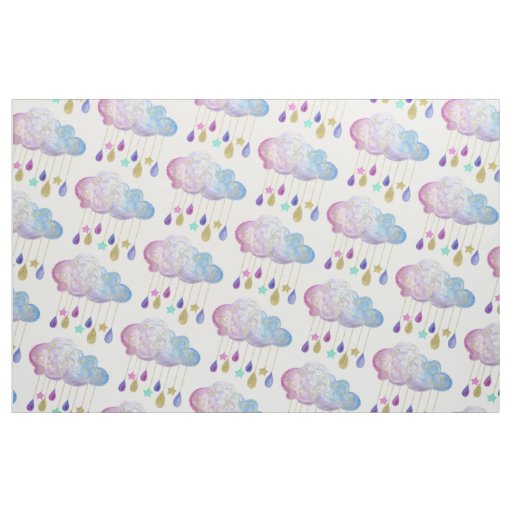 Adorable Rainbow Clouds & Gold Baby Girl Shower Fabric