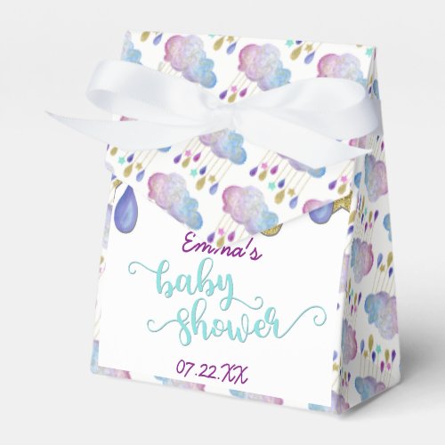 Adorable Rainbow Clouds  Gold Baby Girl Shower Favor Boxes