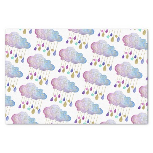 Adorable Rainbow Clouds  Gold Baby Girl Shower Tissue Paper