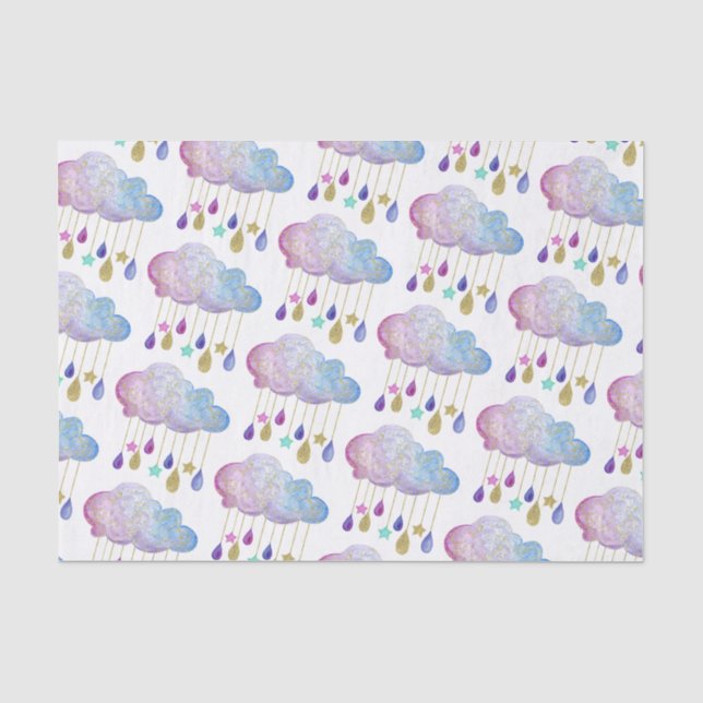 Adorable Rainbow Clouds & Gold Baby Girl Shower Tissue Paper (Front)