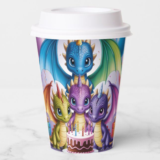 Adorable Rainbow Dragons Paper Cups (Front)