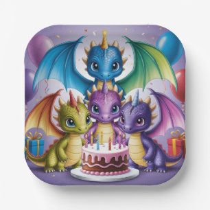 Adorable Rainbow Dragons Paper Plates