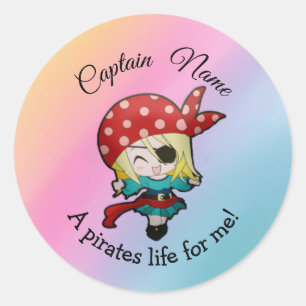 Adorable Rainbow Girl Pirate Classic Round Sticker