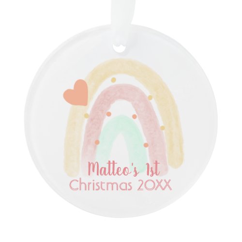 Adorable Rainbow Heart Confetti 1st Christmas Ornament