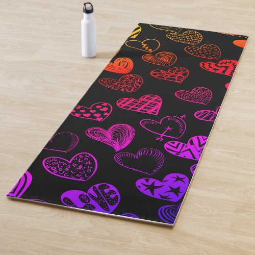 Adorable Rainbow Heart Scribble Drawing Yoga Mat