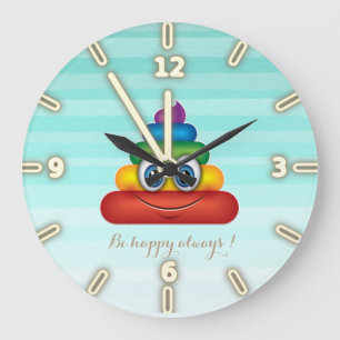 Adorable Rainbow Poop Emoji -Be happy always Large Clock