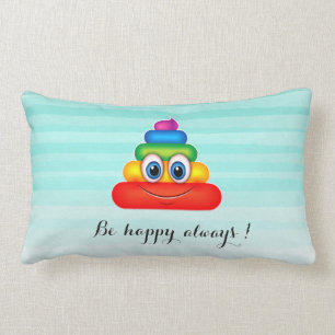 Adorable Rainbow Poop Emoji Face-Be happy always Lumbar Pillow