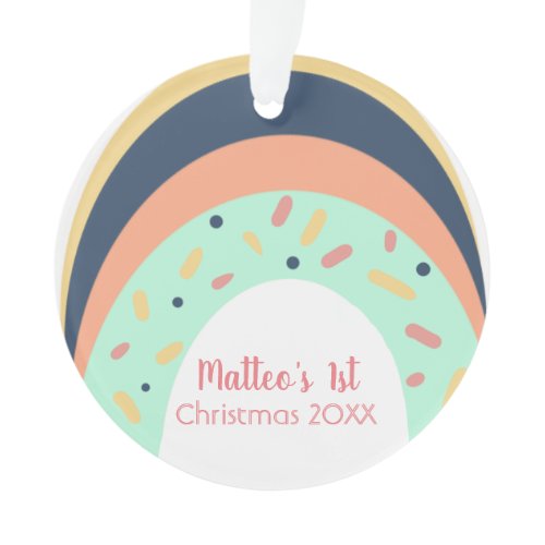 Adorable Rainbow Sprinkles Confetti 1st Christmas Ornament