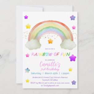 Adorable rainbow star girl birthday invitation