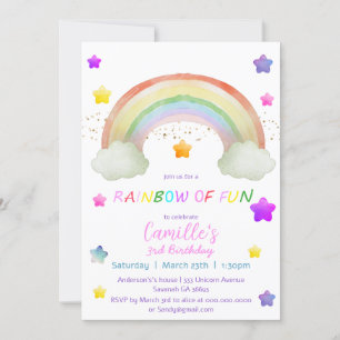 Adorable rainbow star girl birthday invitation