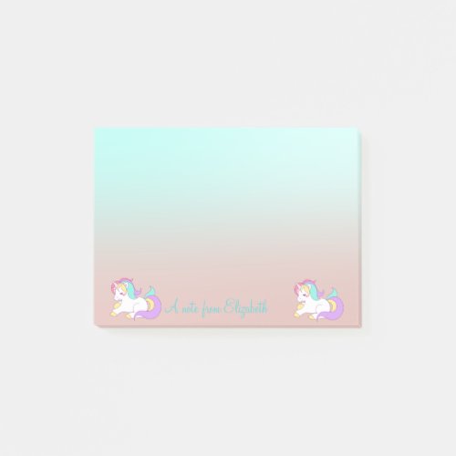 Adorable Rainbow  Unicorn Ombre _Personalized Post_it Notes