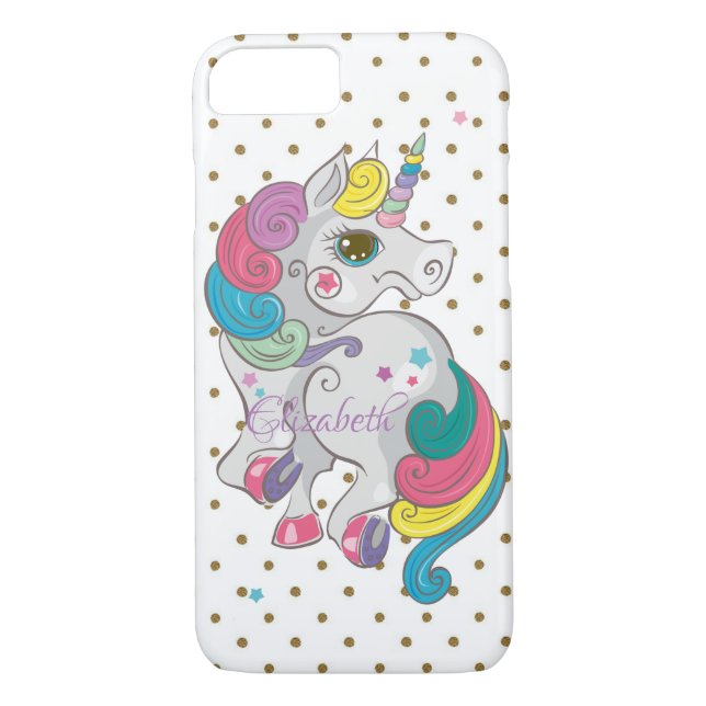 Adorable Rainbow Unicorn, Polka Dots-Personalized Case-Mate iPhone Case (Back)